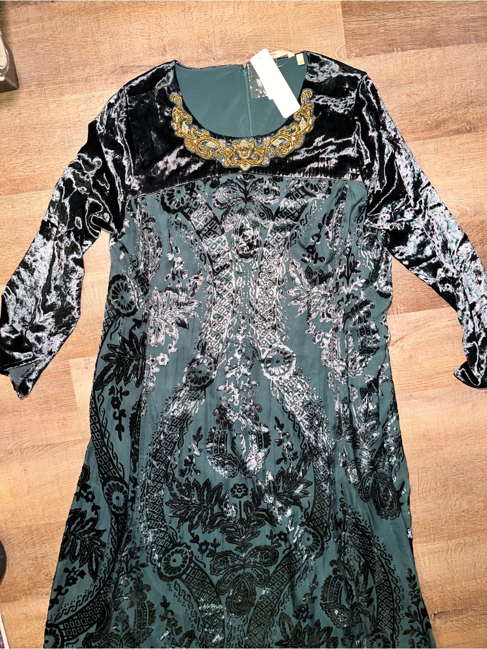 NWT Soft Surroundings velvet maxi dress gold embroidery large castlecore